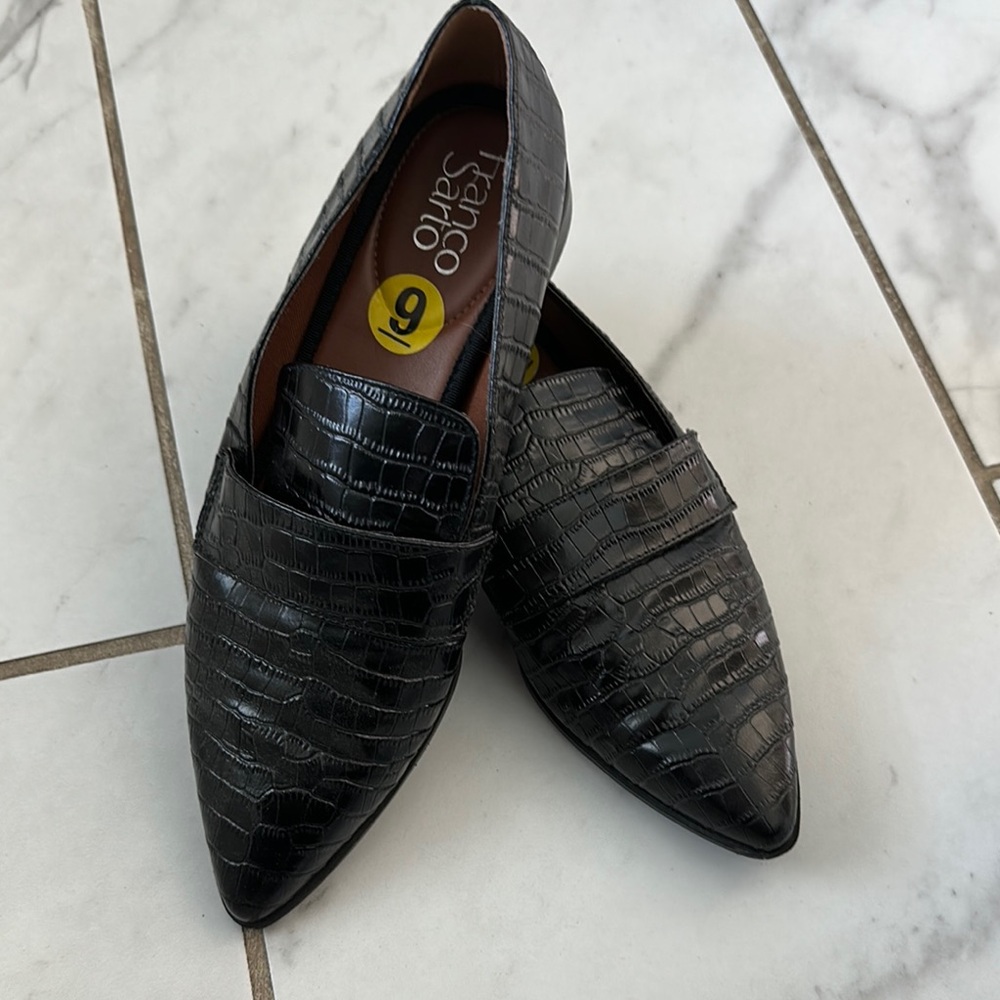 Franco Sarto Black Leather Loafers Slip-On